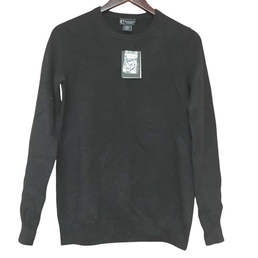 C by Bloomingdale's Woman’s Black Crewneck Sweater 100% 2-Ply Cashmere Luxury